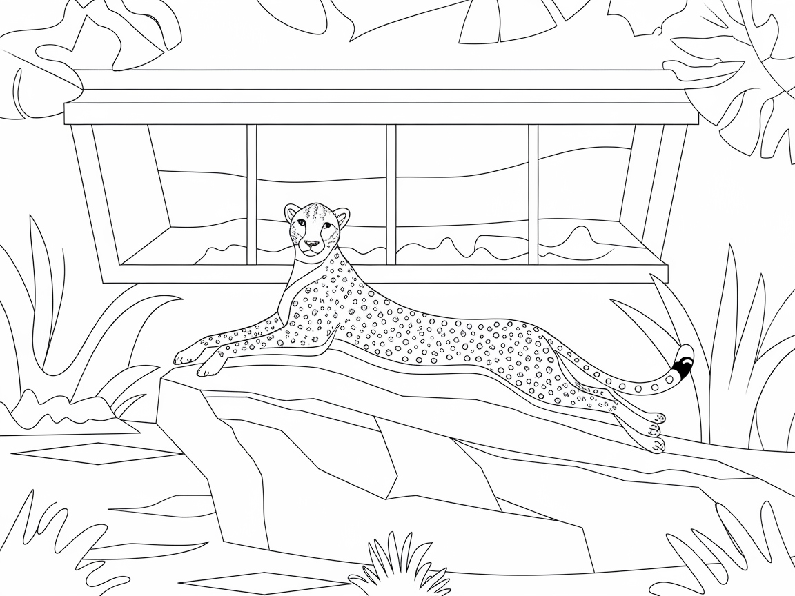 Cheetah Lounging by the Zoo Exhibit
