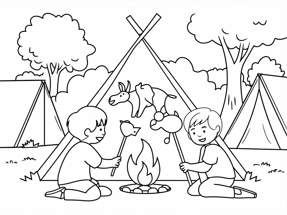 Playful Campfire Puppetry Scene