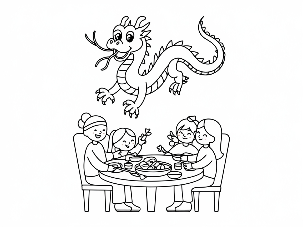 Enjoy a Family Feast with a Playful Dragon Overhead
