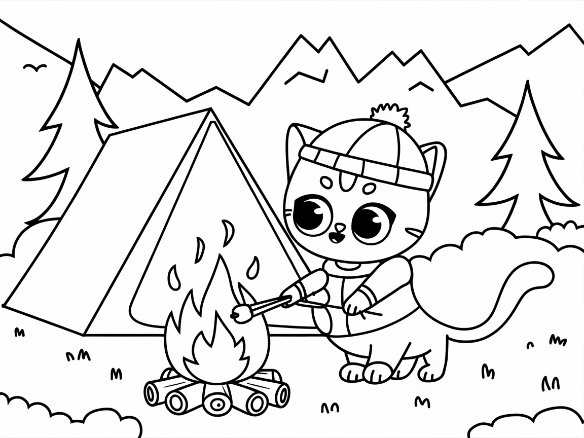 Embark on Adventure with This Campfire Cat Scene