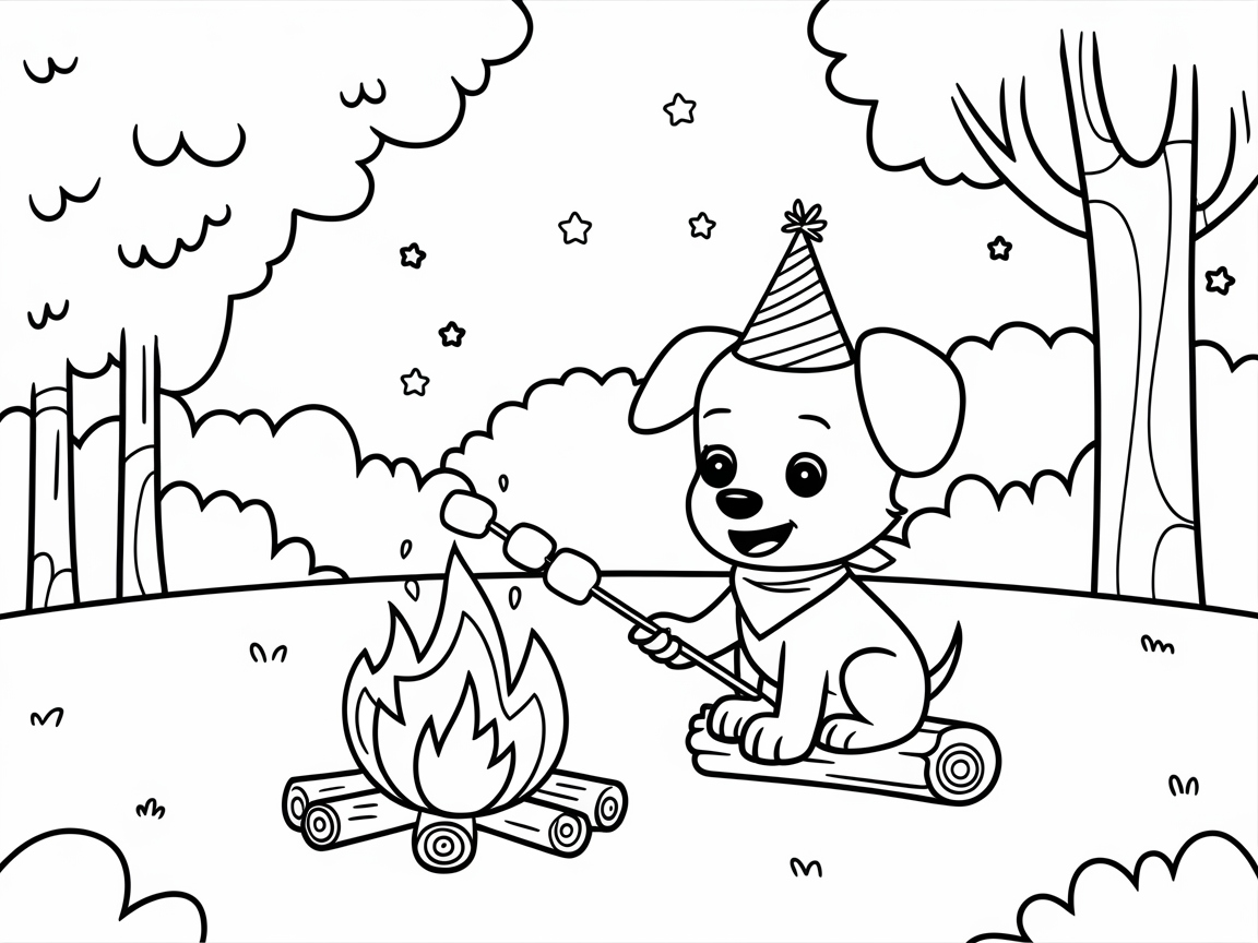 Campfire Birthday Bash: Color This Puppy Adventure