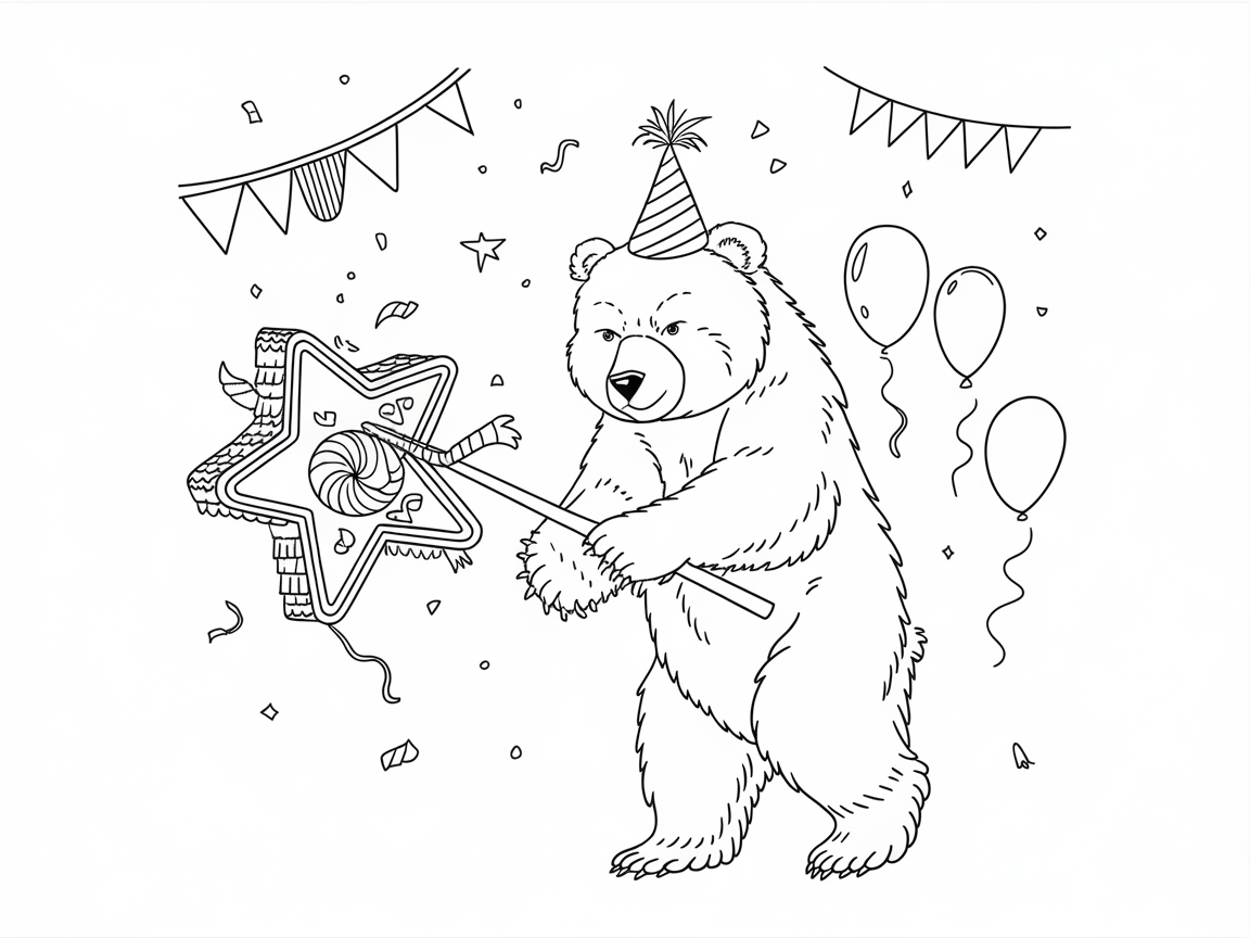 Smash the Star Pinata with This Birthday Bear Coloring Fun
