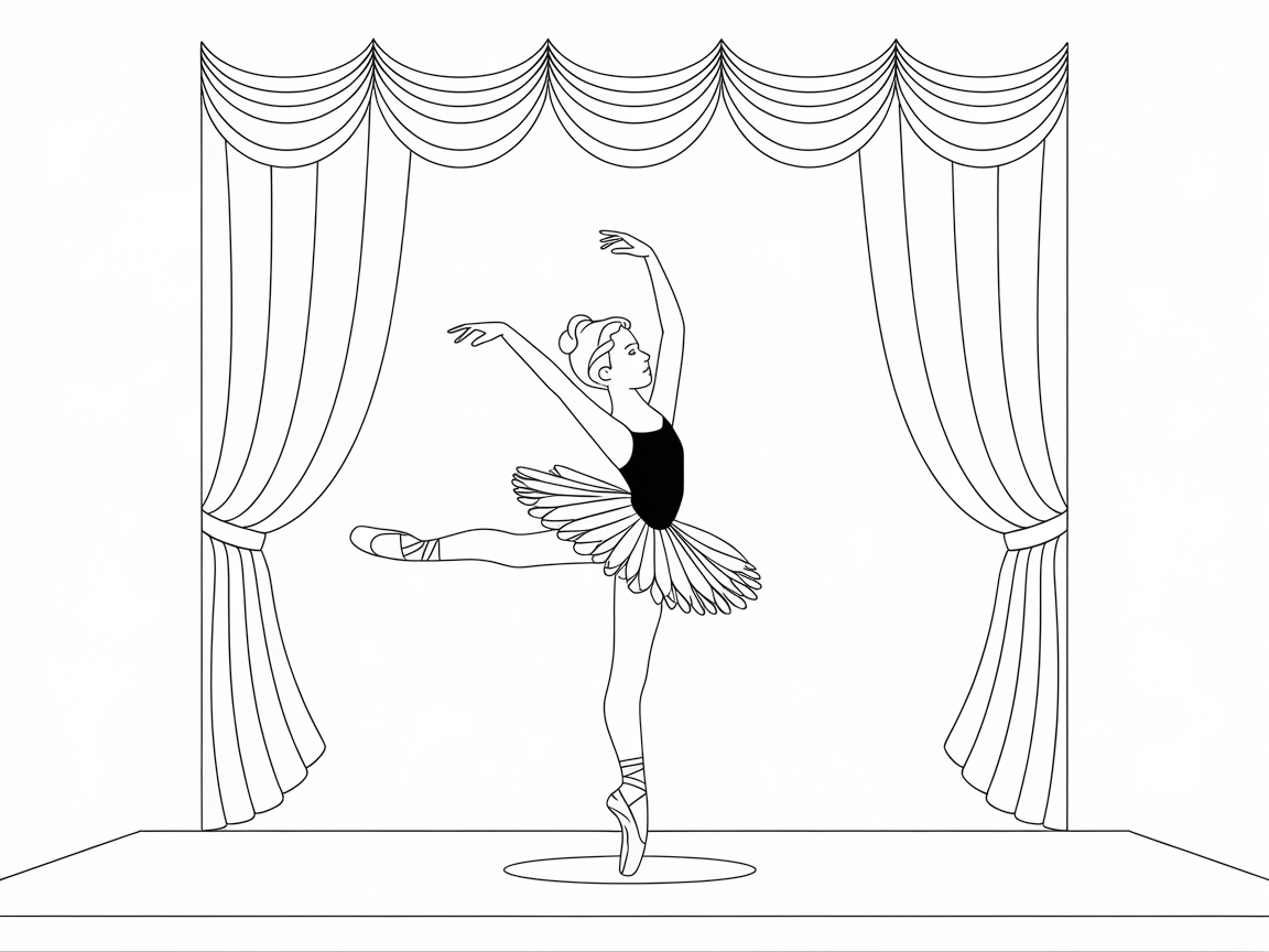 Graceful Ballerina on Stage Coloring Page