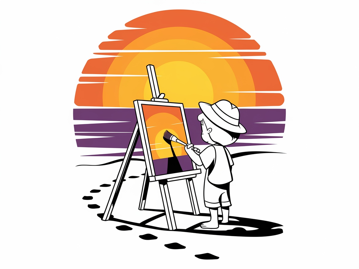 Paint the Sunset with This Beach Artist Coloring Page