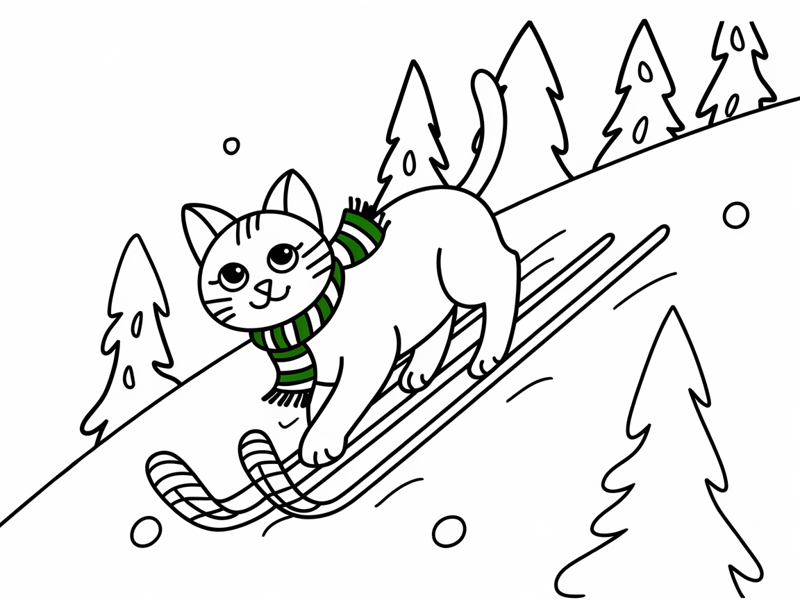 Skiing Cat on a Snowy Adventure