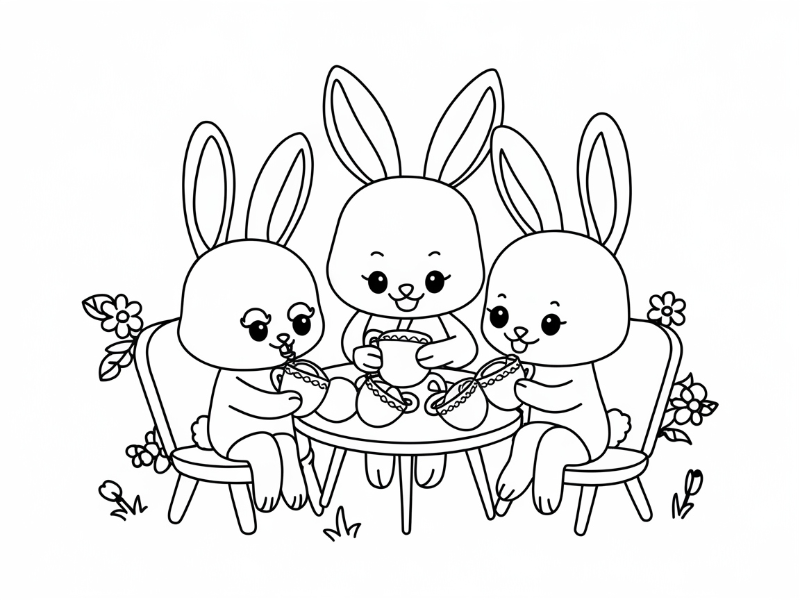 Charming Bunny Tea Party Coloring Page