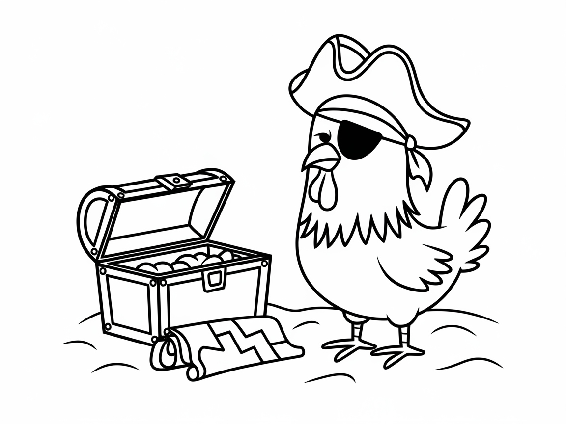 Pirate Chicken Treasure Hunt Coloring Page