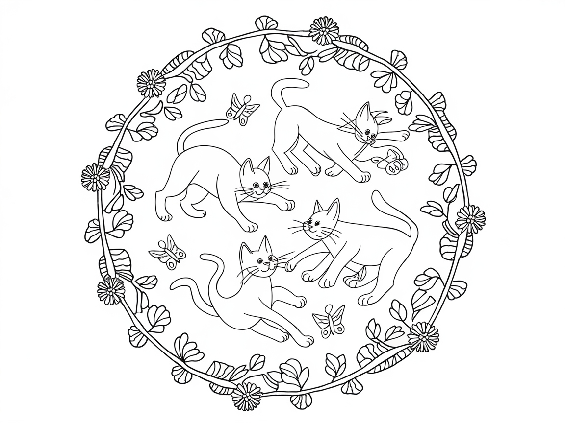 Playful Kittens in a Floral Mandala