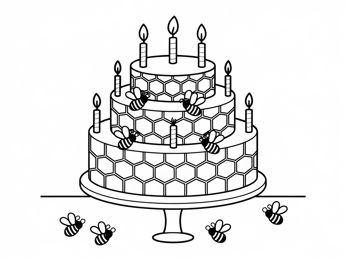 Celebrate with This Bee-Themed Birthday Cake Coloring Page