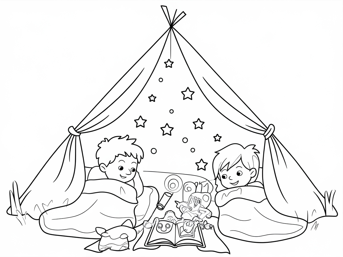 Starry Night Campout: Kids Enjoying a Tent Adventure