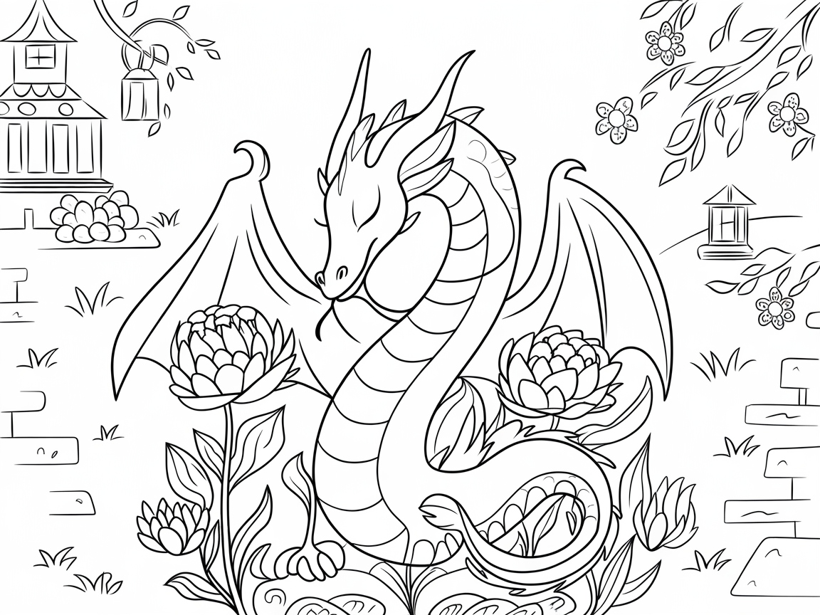Explore Tranquility with This Serene Garden Dragon Scene