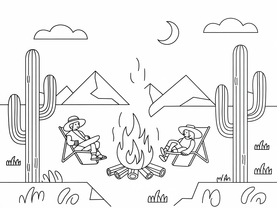 Desert Bonfire Under the Starry Sky