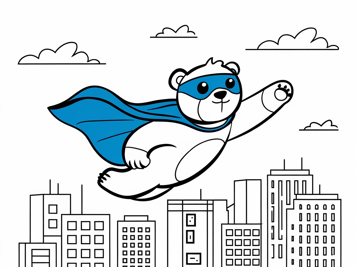 Superhero Bear Soaring Across the City
