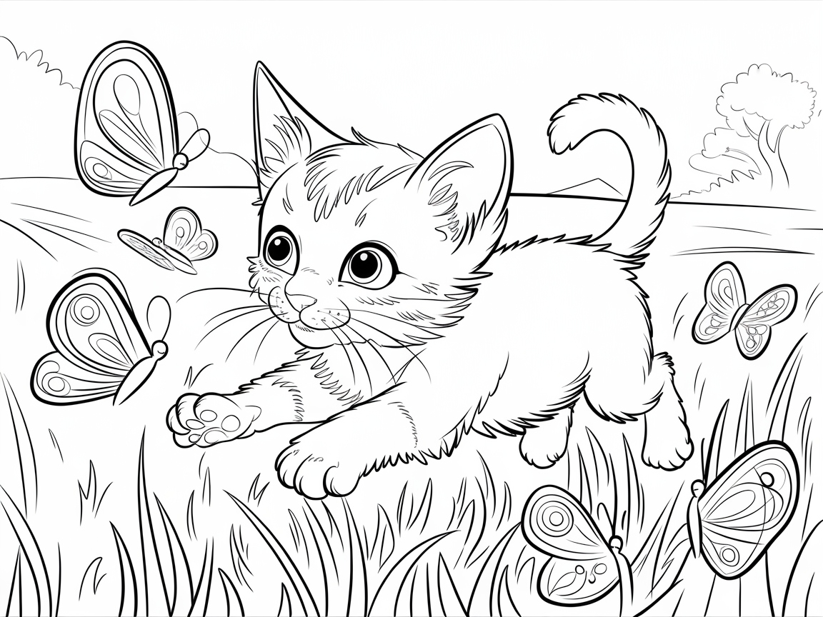 Catch the Magic with This Playful Kitten and Butterfly Scene
