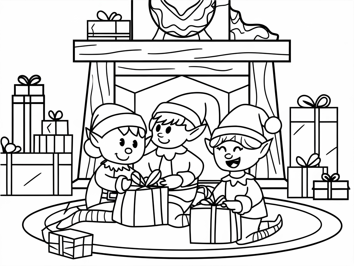 Color Merry Elves Unwrapping Christmas Joy