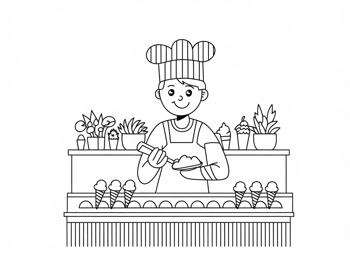 Scoop Up Fun with This Ice Cream Chef Coloring Page