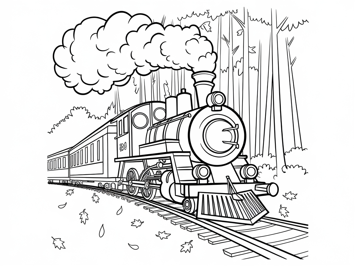 Classic Steam Train Through Autumn Forest