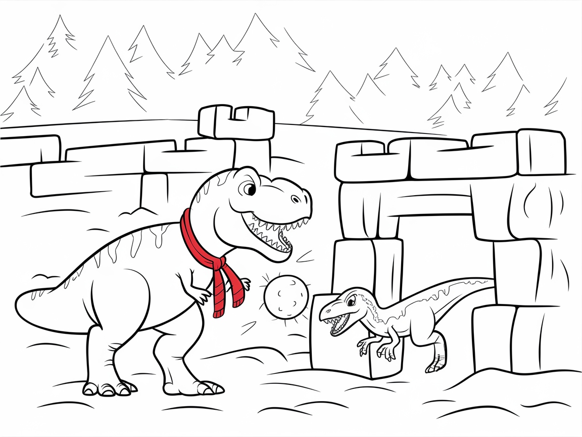 Winter Wonderland with Snowball-Tossing T-Rex