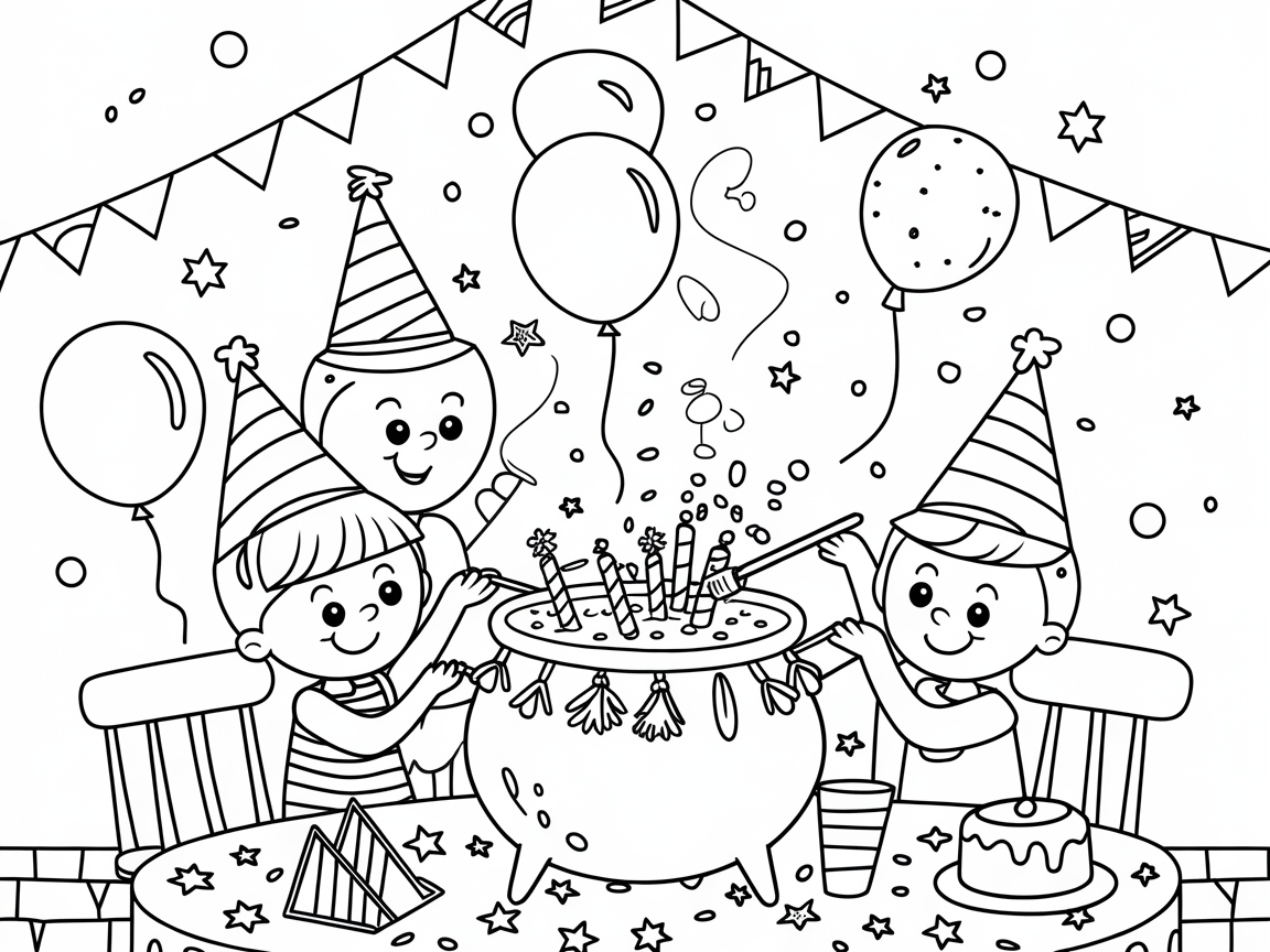 Party Time Cauldron Coloring Page Filled with Fun