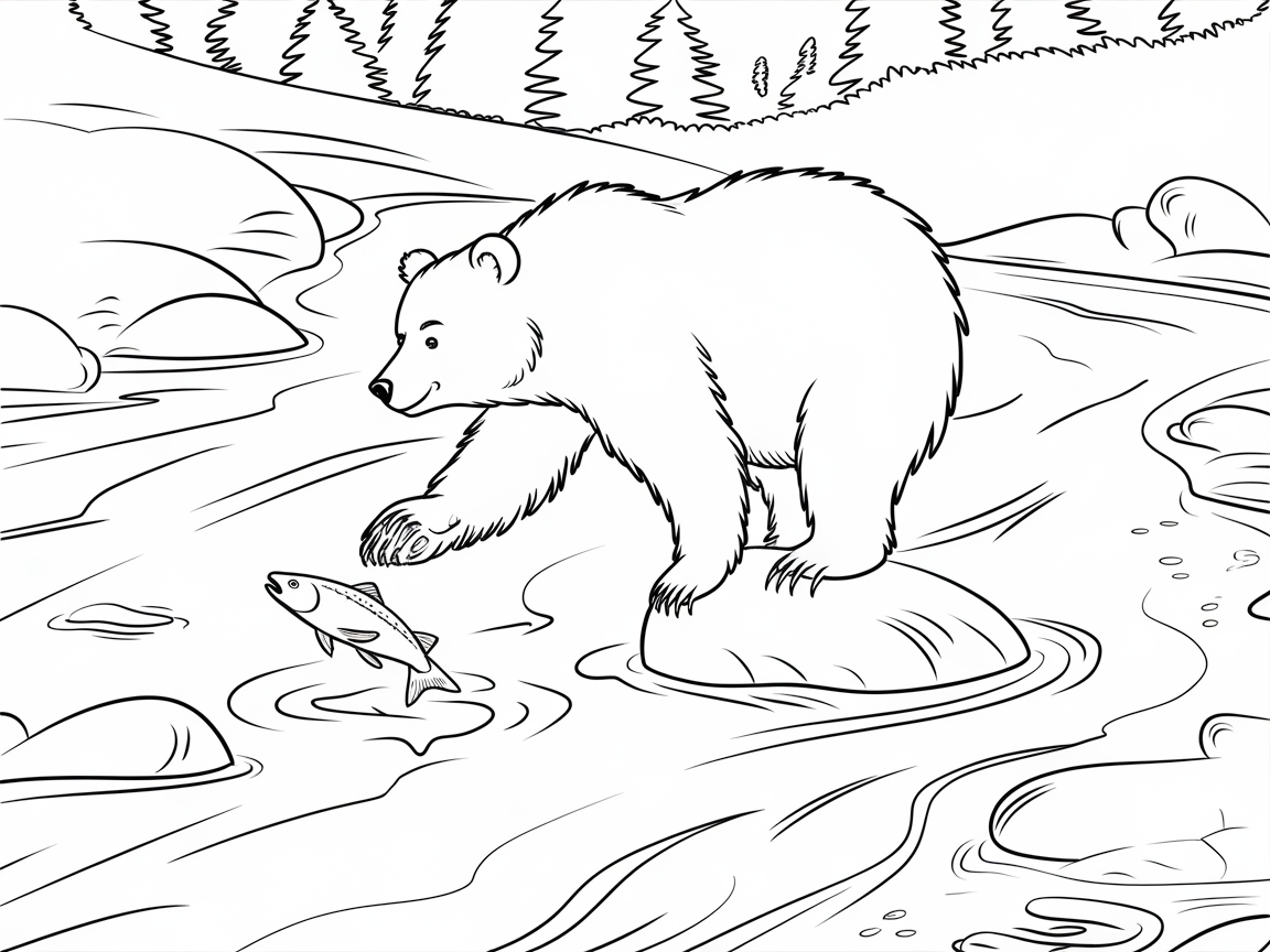 Playful Bear Fishing in the Stream