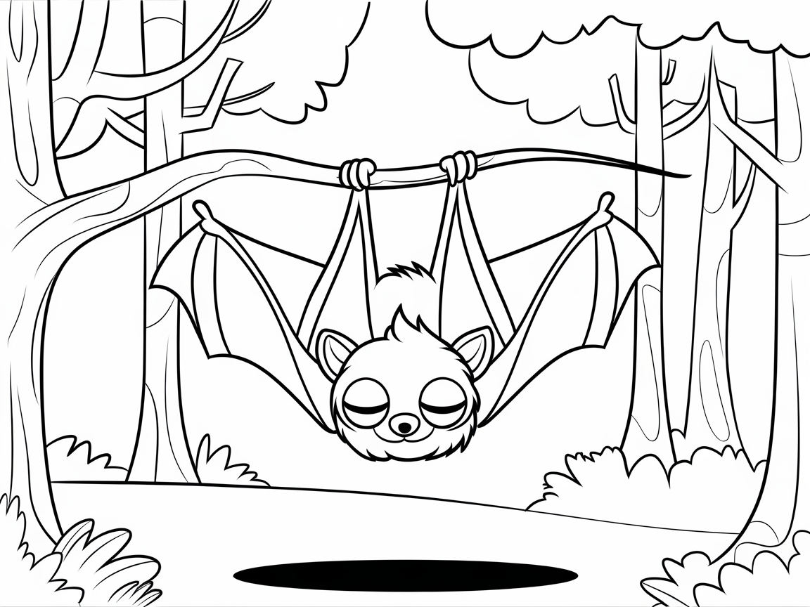 Sleepy Bat Hanging in the Woods