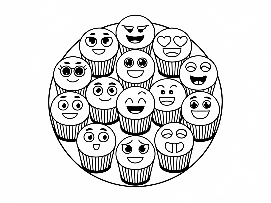 Express Yourself with These Emoji Cupcake Coloring Page