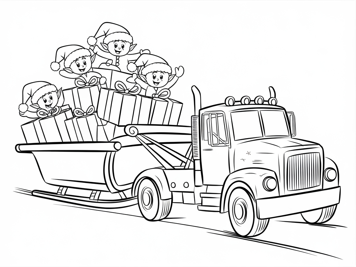 Elf-Powered Gift Delivery on a Festive Sleigh Truck
