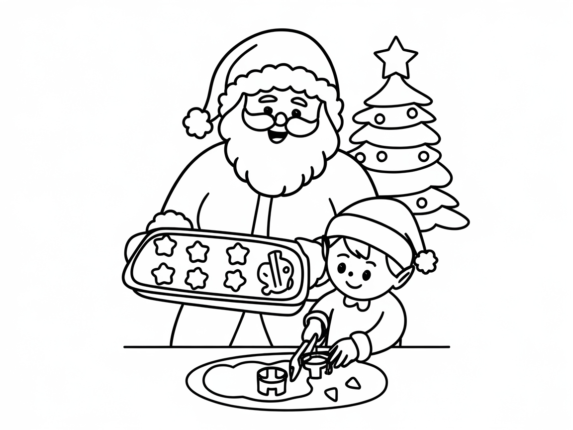 Santa and Elf Baking Cookies Coloring Fun
