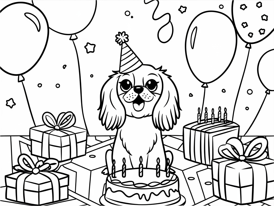 Birthday Cavalier Celebration Coloring Page