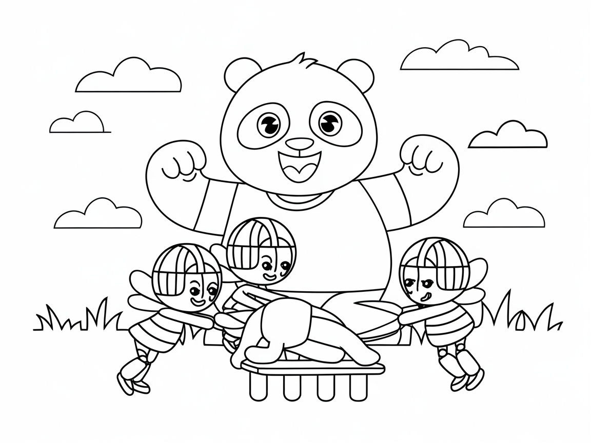 Cheerful Panda Play with Bee Buddies