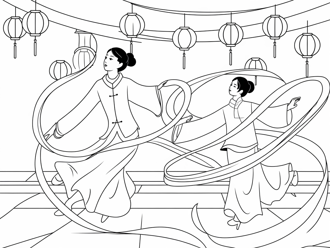 Graceful Ribbon Dance Under Lanterns