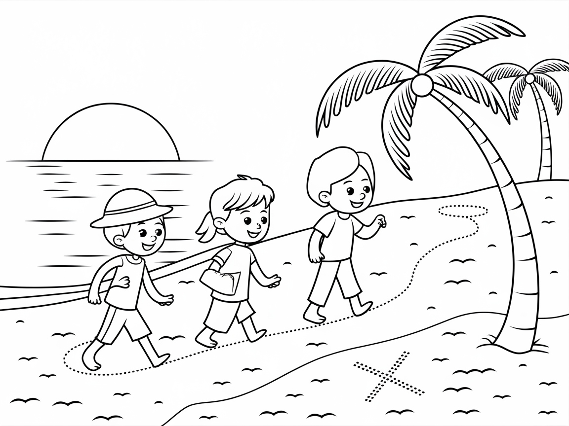 Embark on a Treasure Hunt with This Beach Adventure Coloring Page