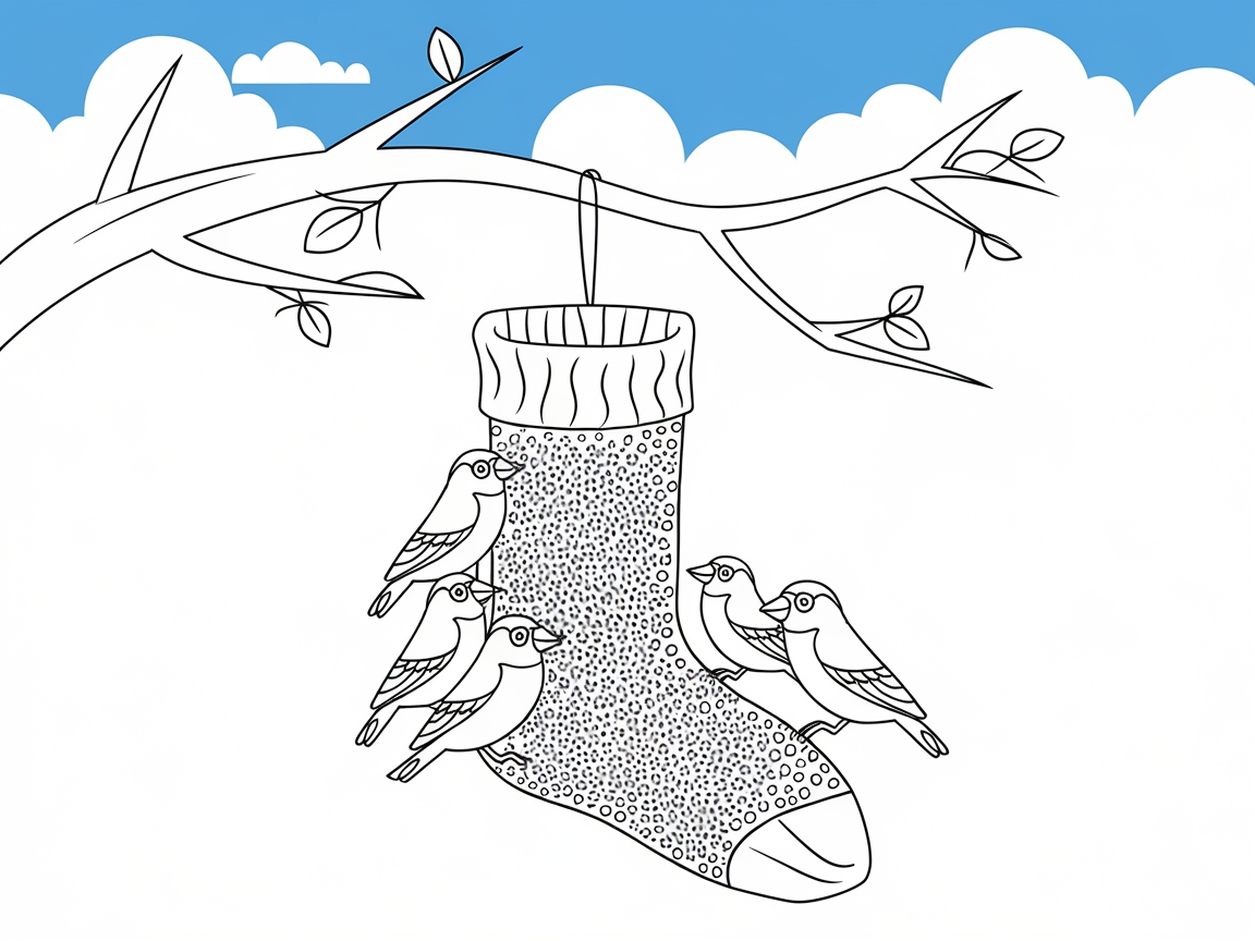 Sock Bird Feeder with Charming Birds
