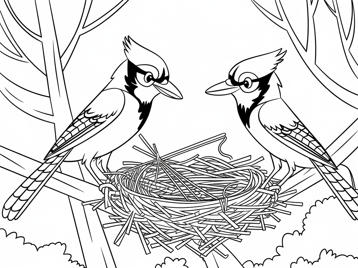 Color the Beauty of Blue Jays and Their Nest