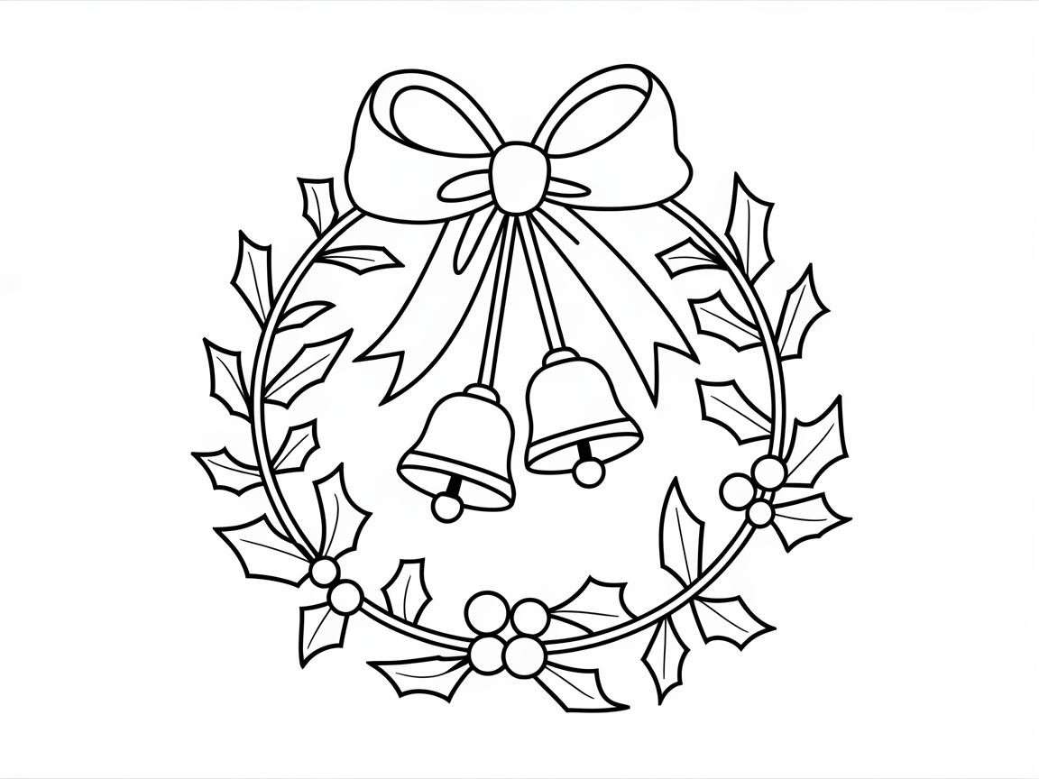 Jingle Bells and Holly Wreath Coloring Joy