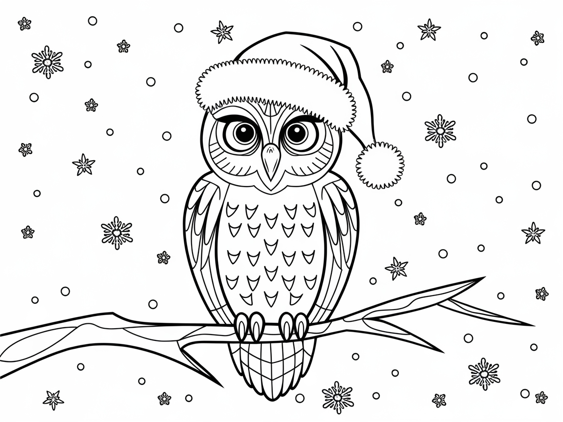 Festive Owl Perched Amidst Snowflakes