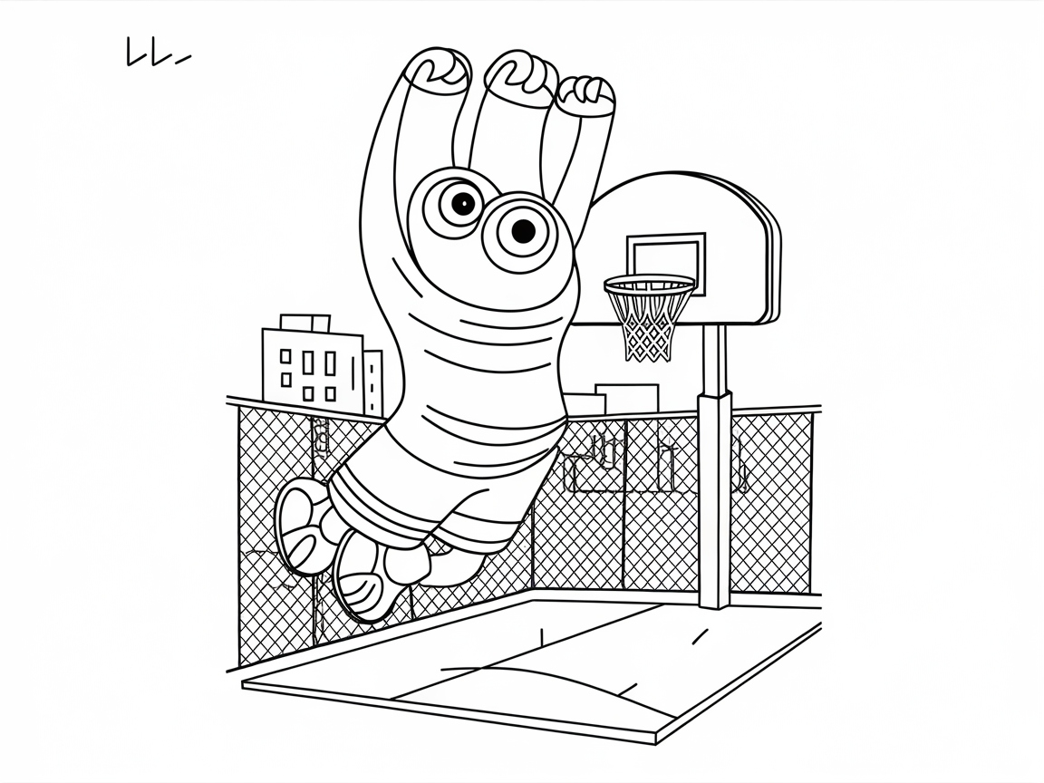 Cartoon Dunking Fun on an Urban Court