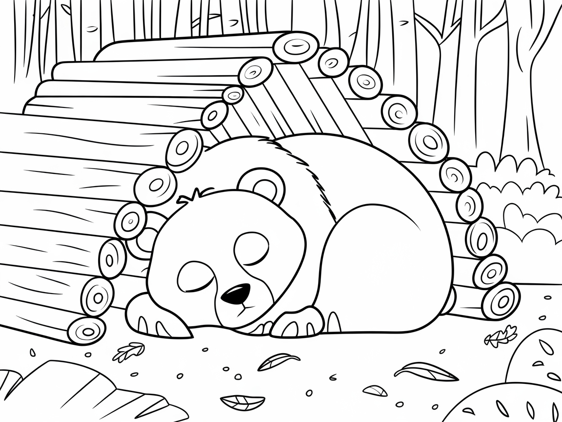 Adorable Sleepy Bear in a Cozy Woodland Setting