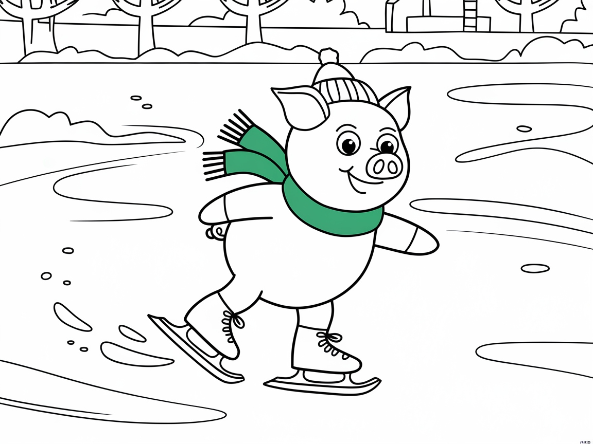 Glide into Fun with This Ice-Skating Pig Scene