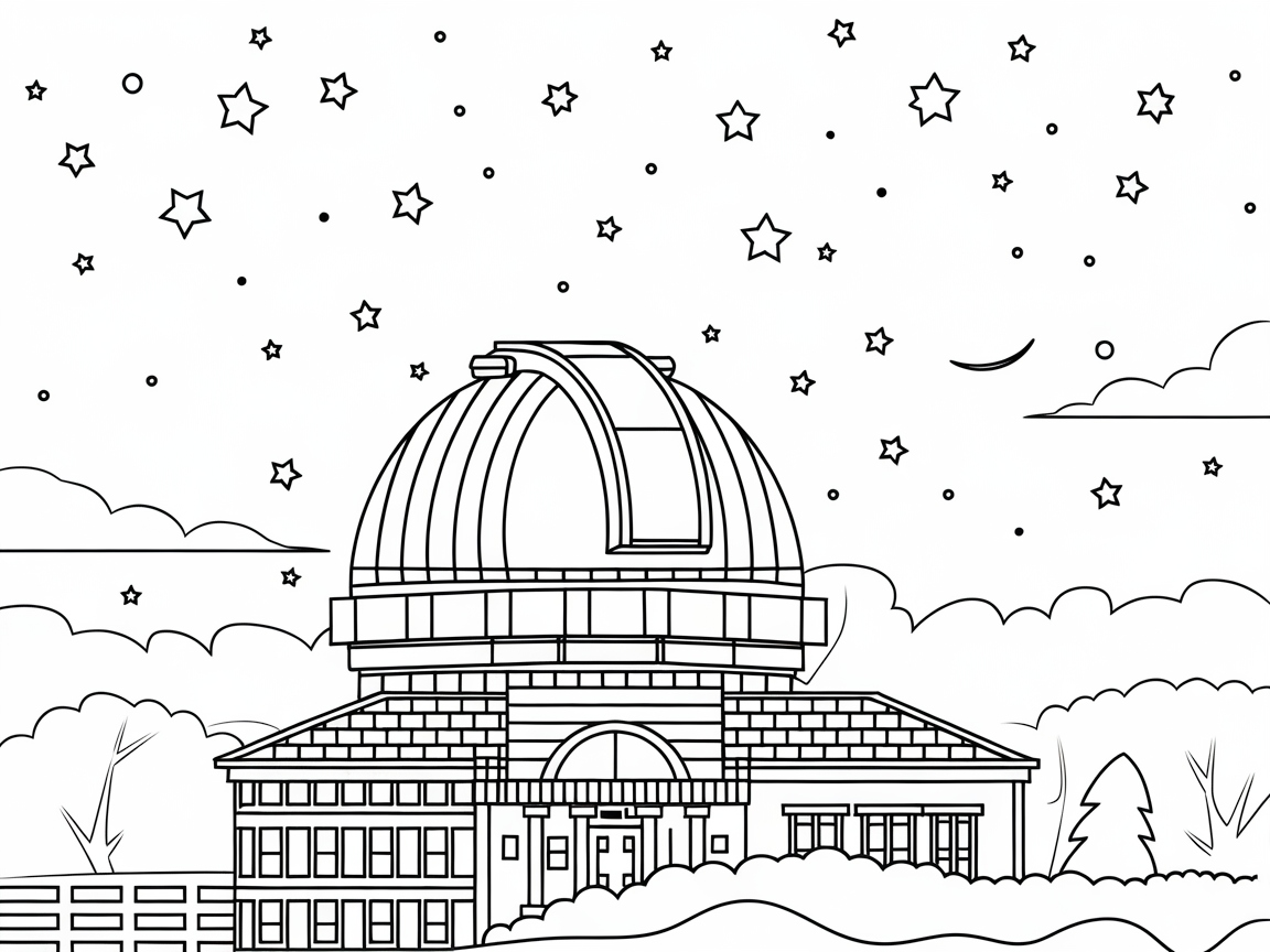 Starry Night at the Observatory Mansion Coloring Page