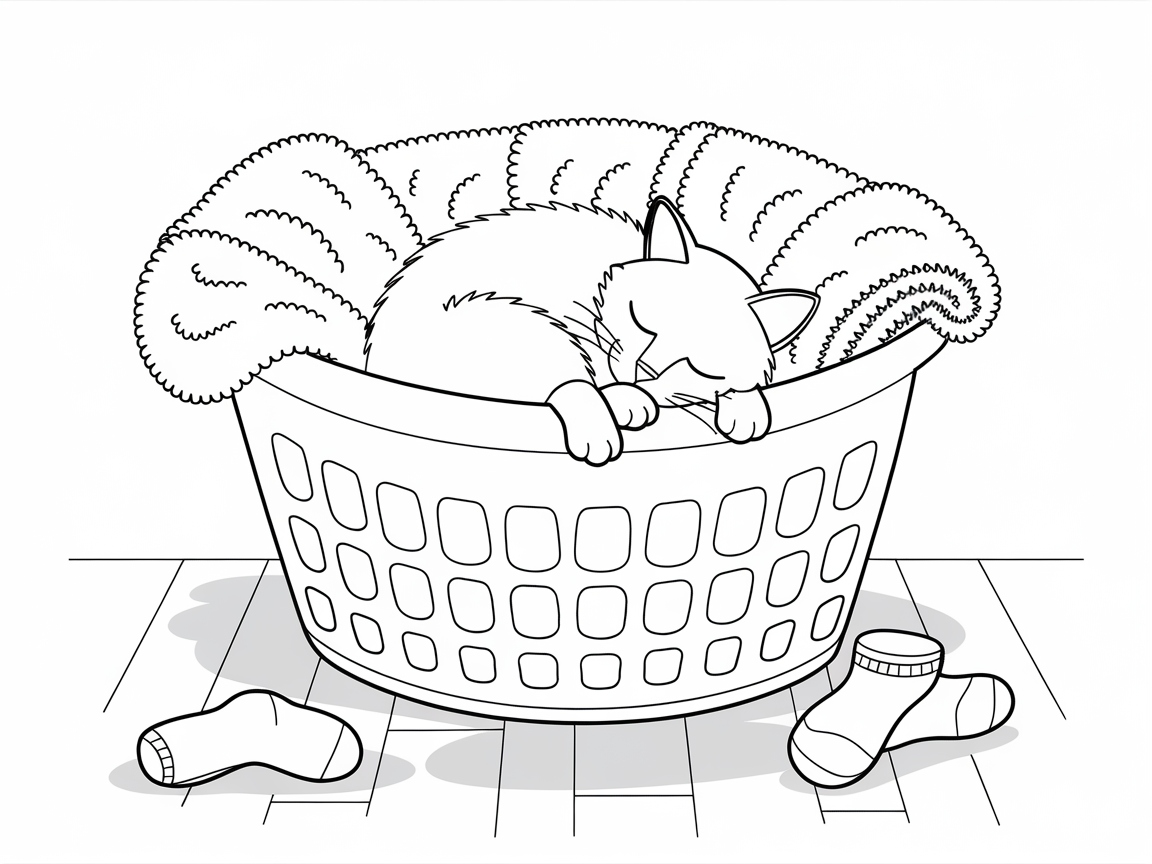 Peek-a-Boo Kitty in the Laundry Basket