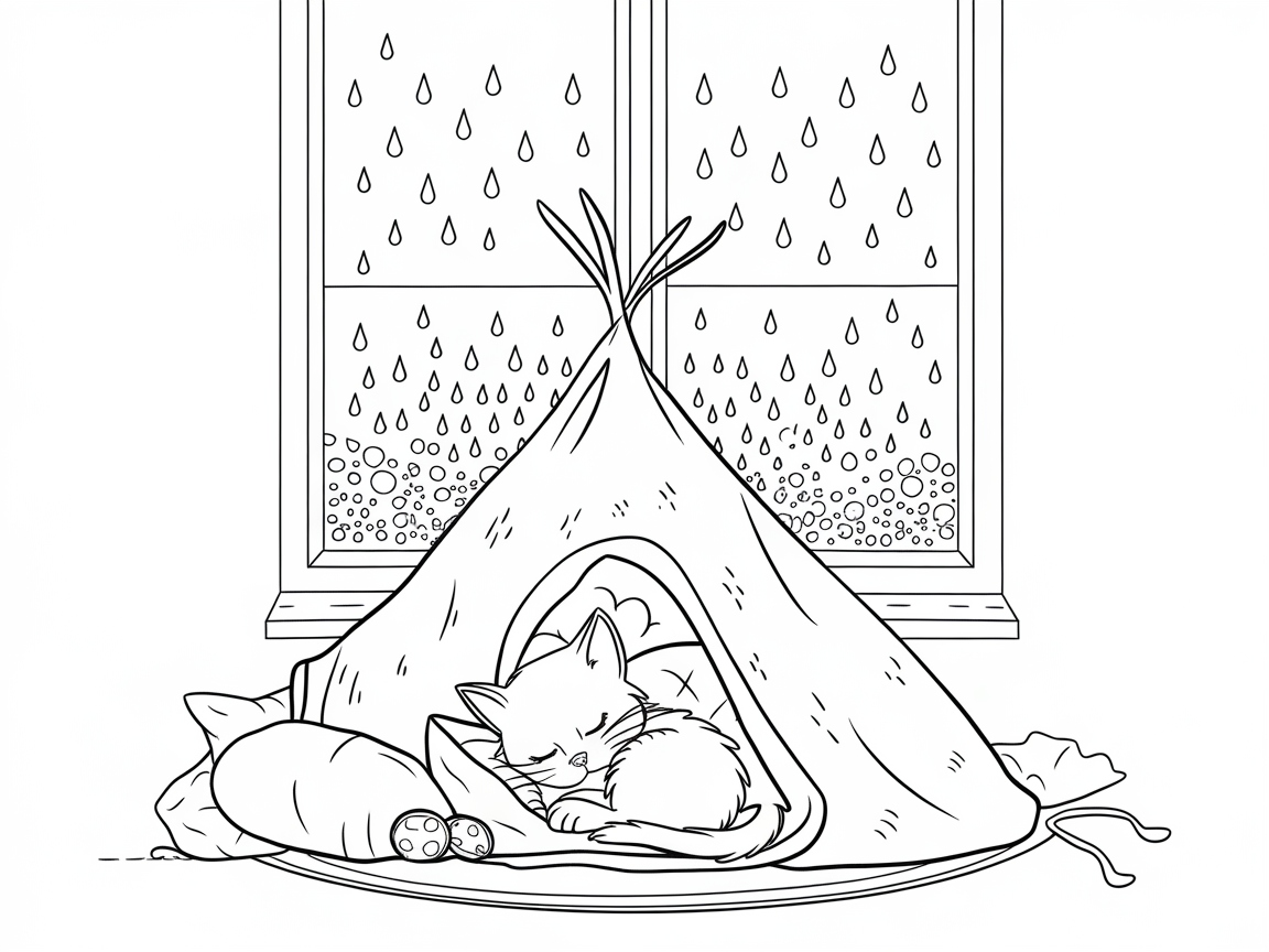 Cozy Kitty Tent on a Rainy Day