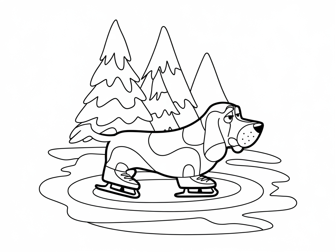Winter Fun with Ice Skating Basset Hound