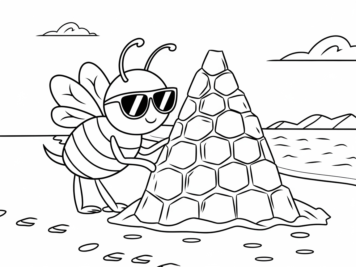 Beachy Bee Building a Honeycomb Sandcastle