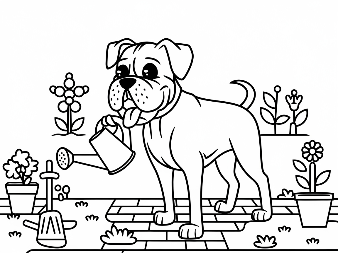 Gardening Boxer with a Watering Can