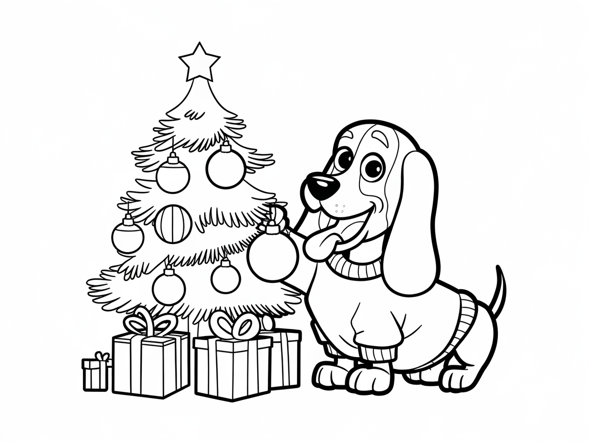 Festive Christmas Basset Hound with Gifts