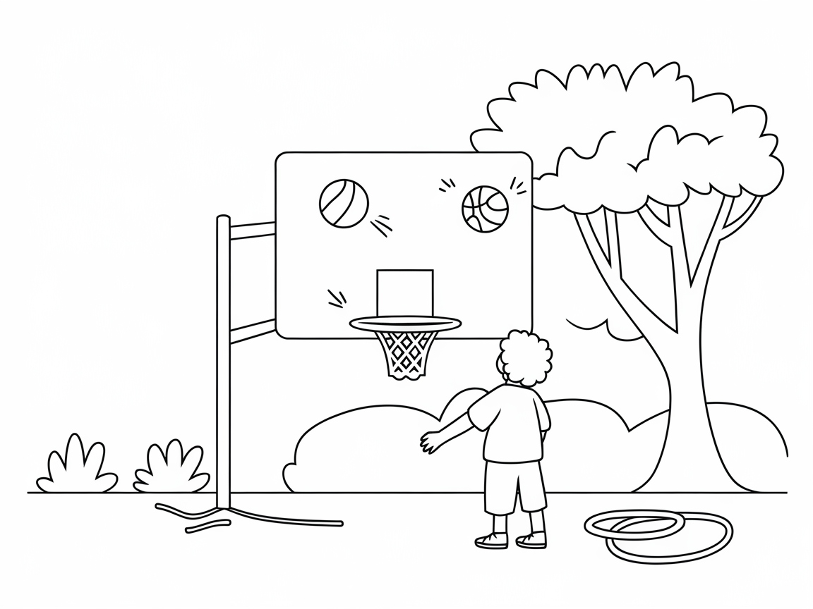 Outdoor Basketball Fun for Kids: A Simple Playful Scene