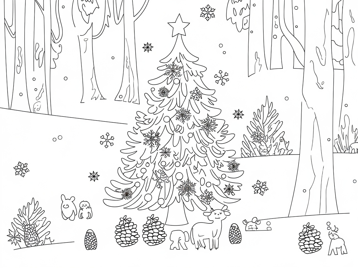 Festive Woodland Christmas Scene Awaits Your Colors