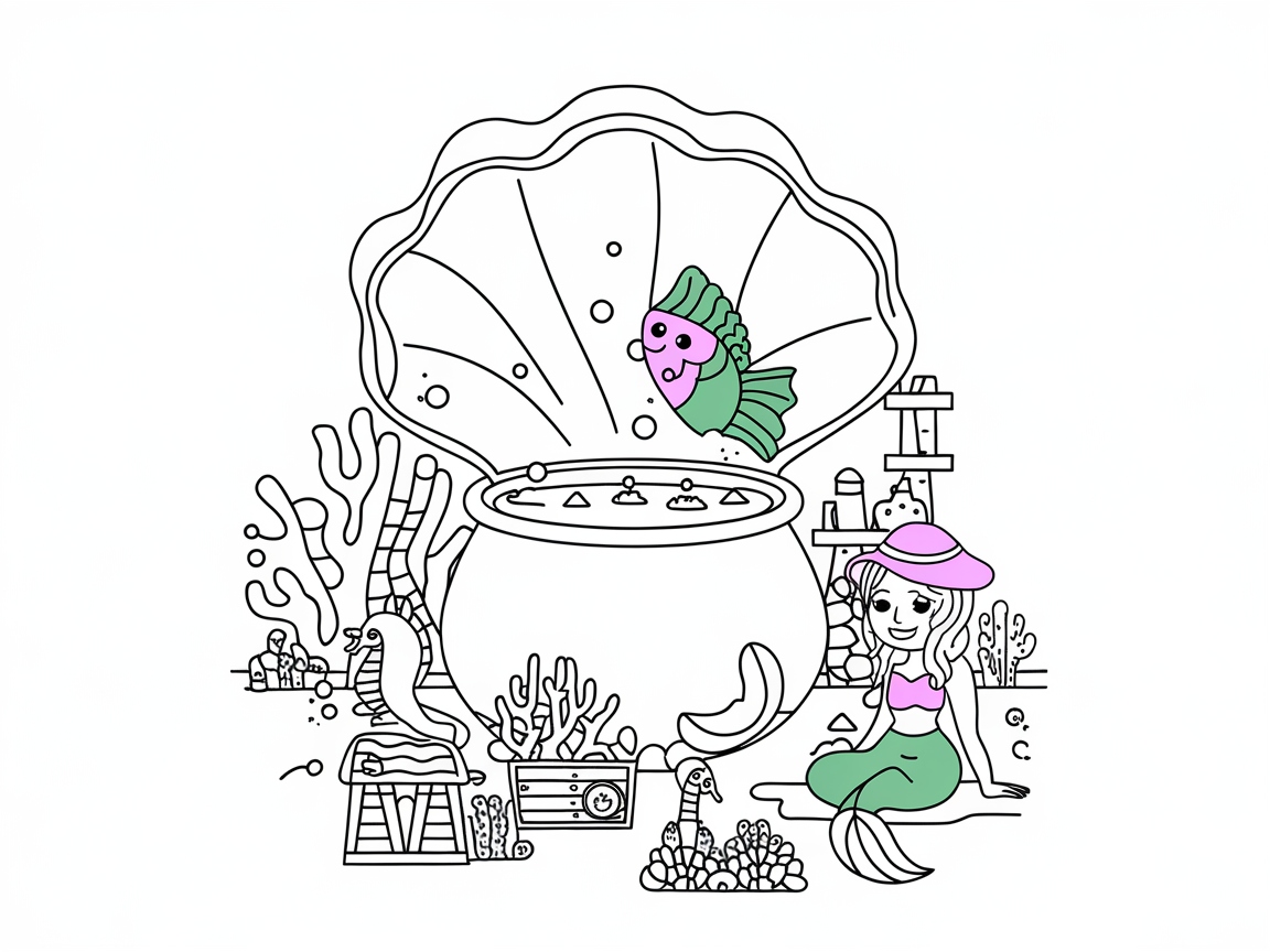 Dive into an Underwater Adventure with This Mermaid Cauldron Page