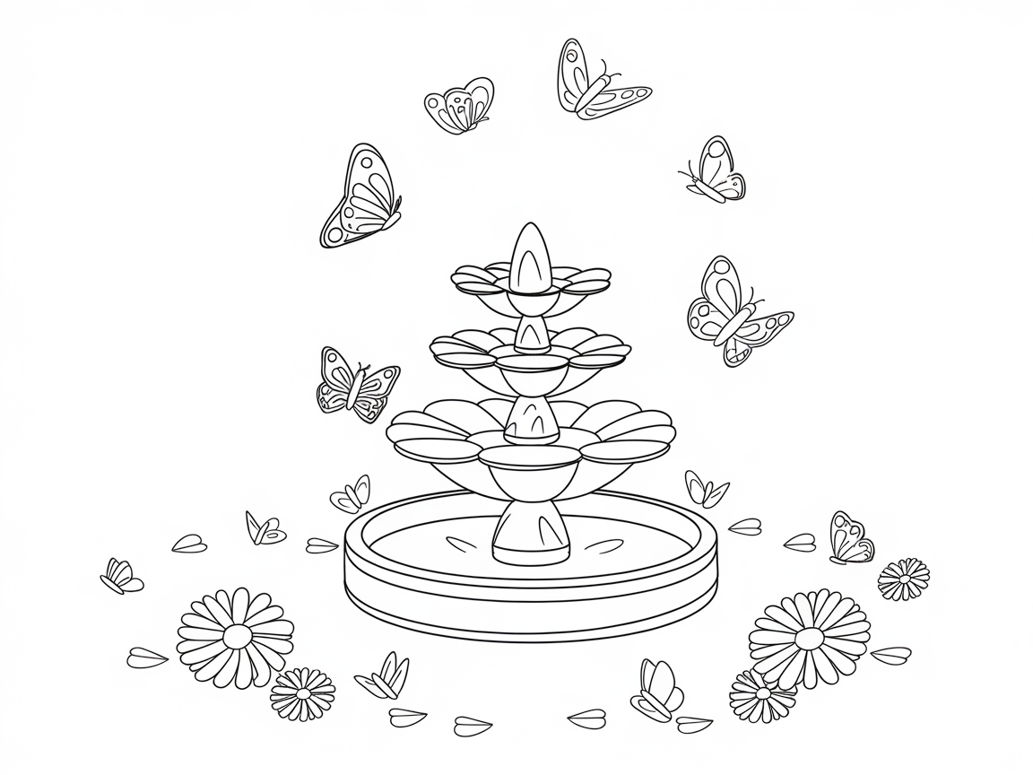 Butterflies Dancing Around a Garden Fountain